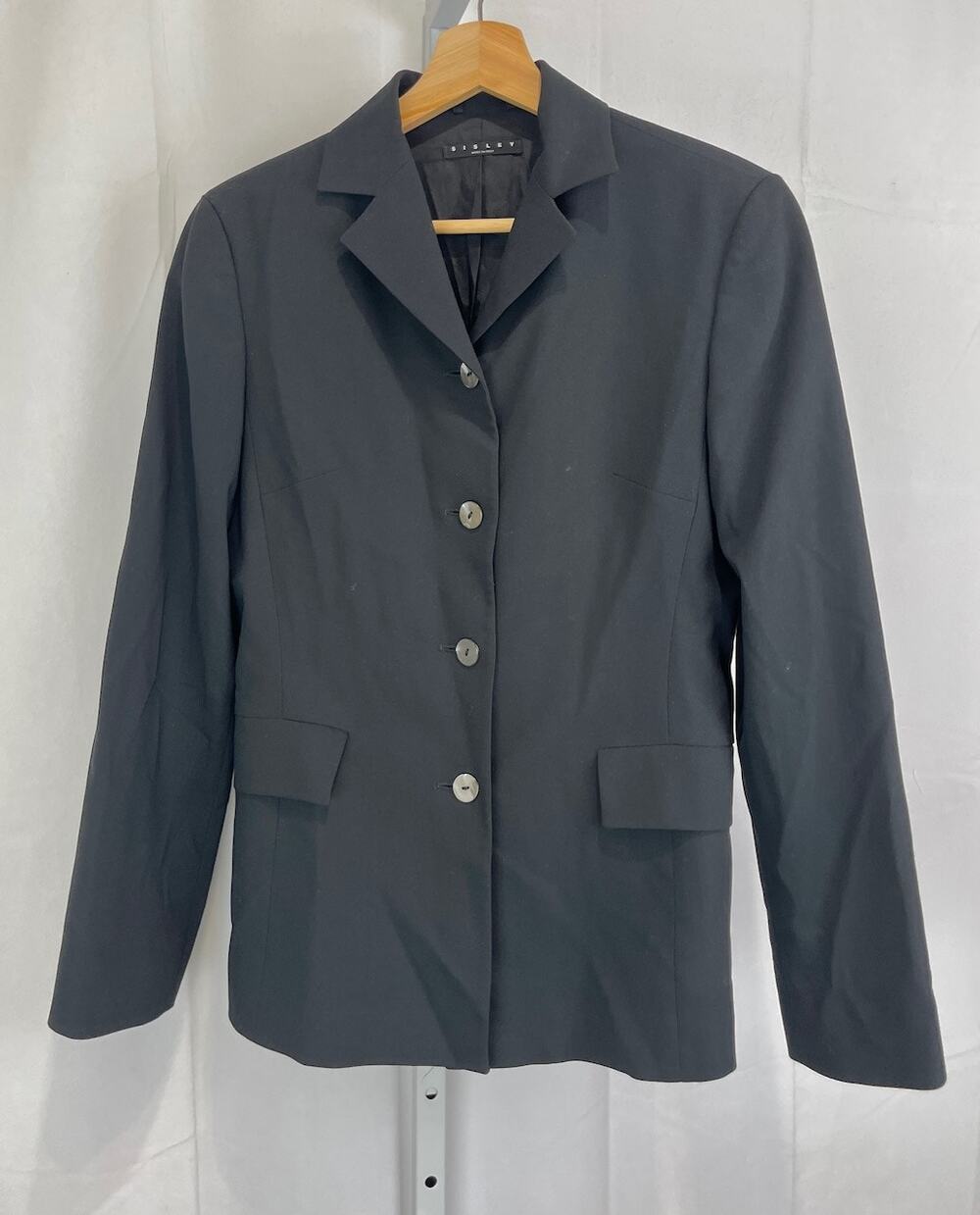 SISLEY Italy Four Button Front Blazer Jacket Viscose Blend Black Size US 4 IT 40